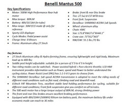 Trail Master Benelli Mantus 500, Electric Bike - Specs