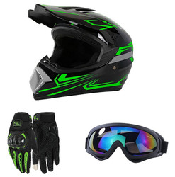 New Motocross Fashion Full Face Helmet Set Adult Dirt Bike ATV Motorcycle Helmet DOT Approved (Including Touch Screen Gloves, Goggles) 3 Pcs Set