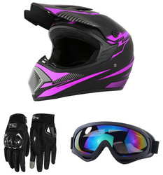 New Motocross Fashion Full Face Helmet Set Adult Dirt Bike ATV Motorcycle Helmet DOT Approved (Including Touch Screen Gloves, Goggles) 3 Pcs Set