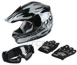 Dot Youth & Kids Motocross Offroad Street Helmet Blue Skull Motorcycle Youth Helmet Dirt Bike Motocross ATV Helmet+Goggles+Gloves