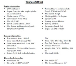 Trailmaster Taurus 200GX UTV, 4-Stroke, Single Cylinder, Air and Oil Cooled - Specs