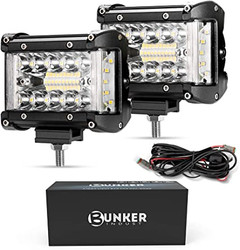 BUNKER INDUST Side Shooter LED Light Pods Wiring Harness Kit, 2pcs 4”inch Spot Flood Combo Beam CREE LED Light Bar 60W Work Lights Waterproof Off Road Fog Driving Bumper Light for ATV UTV Truck Boat-1