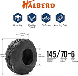 HALBERD 145/70-6 ATV & Go Kart Street Mini Bike Tires, 145 70-6 Tubeless Off-road Tires 4PR