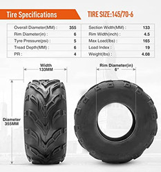 HALBERD 145/70-6 ATV & Go Kart Street Mini Bike Tires, 145 70-6 Tubeless Off-road Tires 4PR