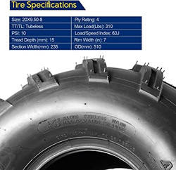 MaxAuto ATV Tires 20X9.50-8 20X9.5X8 Riding Mower Turf Tires for trx 90 kfx 90, 4 Ply Rating, Tubeless