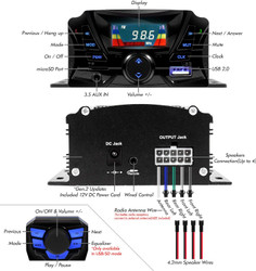 Go-Hawk TS3-Q Gen.3 Motorcycle Weatherproof Bluetooth Speakers 7/8-1.25 in. Handlebar Mount MP3 Music Player Sound Audio Stereo Amplifier System ATVs Golf Cart AUX, USB, Micro SD, FM Radio, 4-Speaker