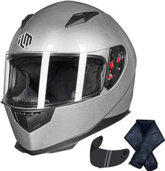 Full Face Motorcycle Street Bike Helmet with Removable Winter Neck Scarf + 2 Visors DOT Model (JK313)