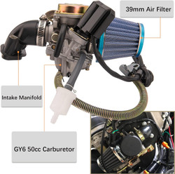 50CC Carburetor 4 Stroke GY6 High Performance 139QMB Carburetor for 49cc 50cc Scooter Moped PD18J Carb Engine, 50 cc Carburetor, 50cc Moped Carburetor + Intake Manifold