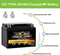 YTX4L-BS High Performance-Rechargeable-Sealed Motorcycle Battery Compatible With Polaris Scrambler, Sportsman 90, Honda Scooters NQ50 Spree,Kawasaki 110 Can-Am DS70,Yamaha TTR125E/LE