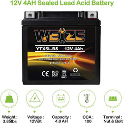 YTX5L-BS High Performance - Maintenance Free - Sealed AGM Motorcycle CTX5L Battery compatible with Honda YUASA Yamaha ETX5L-BS Batteries