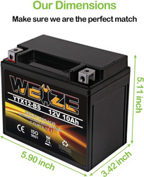 YTX12-BS Motorcycle Battery High Performance - Maintenance Free - Sealed YTX12 BS AGM Rechargeable ATV Batteries compatible with Honda Kawasaki Suzuki