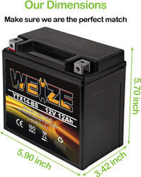 YTX14 BS ATV Battery High Performance - Maintenance Free - Sealed AGM YTX14-BS Motorcycle Battery compatible with Honda Suzuki Kawasaki Yamaha scooter