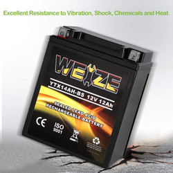 YTX14AH-BS High Performance - Maintenance Free-Sealed AGM ATV Motorcycle Battery for Polaris Sportsman 570 Trail Blazer 250 Ranger 400 500 Suzuki King Quad 300 QuadRunner 250