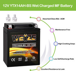 YTX14AH-BS High Performance - Maintenance Free-Sealed AGM ATV Motorcycle Battery for Polaris Sportsman 570 Trail Blazer 250 Ranger 400 500 Suzuki King Quad 300 QuadRunner 250