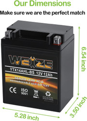 YTX14AHL-BS High Performance - Rechargeable - Sealed Motorcycle Battery Compatible With Polaris Scrambler, Sportsman 90, Honda Scooters NQ50 Spree,Kawasaki 110 KLX110 Blue