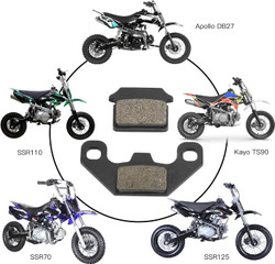 Rear Ceramic Disc Brake Caliper Pads Shoes for 70cc 90cc 110cc 125cc SSR Apollo DB27 Kayo TS90 TSD-F110 Stomp Juicebox FXJ110 4-Stroke Engine Chinese Pit Dirt Bike Parts
