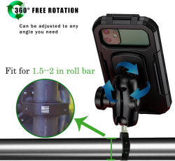 UTV Phone Mount with Waterproof Protector, 360 Degree Adjustable UTV Holder, Compatible with 1.5-2inch Roll Bar，UTV SXS/Polaris RZR 900 1000 XP/Can-am for 4.0"-6.3" Cell Phone