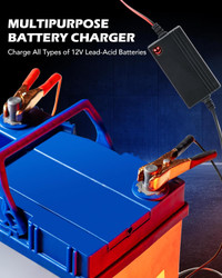 1Pc 12V Battery Charger And Maintainer, Trickle Charger For Charging Boats Motorcycles Atvs Riding Mowers & Car Truck Suv Rv Maintenance With Smart 3 Stage Charging & Power Indicator