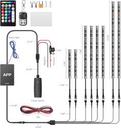 8PCS Motorcycle LED Underglow Kit, Motorcycle Lights App Control Music Sync RGB LED Motorcycle Lights Brake Light Waterproof Dual Remote Motorcycle Underglow LED Light Kit for UTV ATV Golf Cart