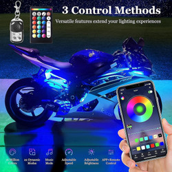8PCS Motorcycle LED Underglow Kit, Motorcycle Lights App Control Music Sync RGB LED Motorcycle Lights Brake Light Waterproof Dual Remote Motorcycle Underglow LED Light Kit for UTV ATV Golf Cart