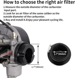 44mm Universal Motorcycle Air Filter for 2-Stroke Dirt Bike, GY6 Engines, Mini Motor, ATV, Scooter, Go Kart & Moped