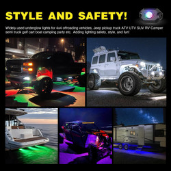 RGB LED Rock Lights Kit – 4 Pods | Multicolor Neon Underglow with Bluetooth App, Music & Flash Modes for Trucks, ATVs, UTVs
