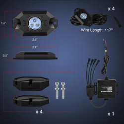 RGB LED Rock Lights Kit – 4 Pods | Multicolor Neon Underglow with Bluetooth App, Music & Flash Modes for Trucks, ATVs, UTVs