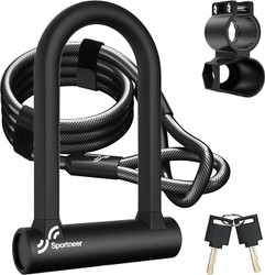 Bike Lock: Heavy Duty Anti Theft Bike U Lock with 5ft Security Steel Cable - 17mm Shackle Bicycle U-Locks with Keys & Sturdy Mounting Bracket for Road, Mountain, Electric & Folding Bike