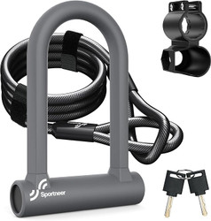 Bike Lock: Heavy Duty Anti Theft Bike U Lock with 5ft Security Steel Cable - 17mm Shackle Bicycle U-Locks with Keys & Sturdy Mounting Bracket for Road, Mountain, Electric & Folding Bike