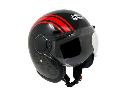 Open Face MMG Helmet. Model Jet Visor. Color: Shiny Black/Red.*DOT APPROVED*