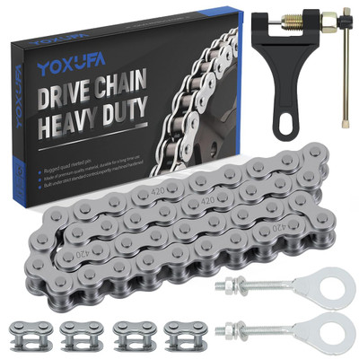 420 Chain for Mini Bike Coleman CT200U CT200U-EX BT200X Baja Warrior MB200 Massimo 196cc 200cc Predator 212 Red Parts Jackshaft Front 42 Link + 90 Link Rear Drive Chain