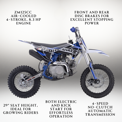 Trailmaster TM23 125cc Dirt Bike, Electric and Kick Start, Automatic Clutch - Red