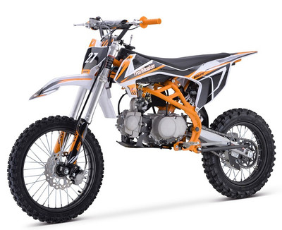 Trailmaster TM27 125cc Dirt Bike, Single Cylinder, 4-Stroke, Air Cooled, Kick Start - Orange