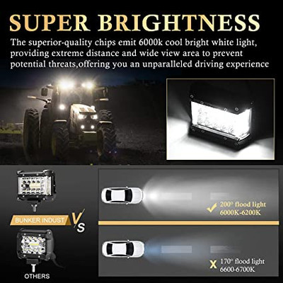 BUNKER INDUST Side Shooter LED Light Pods Wiring Harness Kit, 2pcs 4”inch Spot Flood Combo Beam CREE LED Light Bar 60W Work Lights Waterproof Off Road Fog Driving Bumper Light for ATV UTV Truck Boat-2