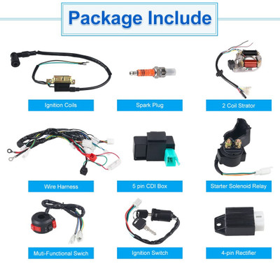 Wiring Harness Compatible with Tao Tao 125CC 110cc 90cc 70cc 50cc ATV Dirt Bikes with Ignition Coil Switch CDI Box 2 Coil Stator Scooters Go Kart Compatible with Coolster Baja Roketa