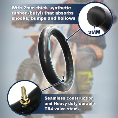 2.25/2.50-16 (70/90-16) 16" Heavy Duty Mini Dirt Bike Inner Tube - 2 mm Reinforced Thickness - TR4 Valve Stem Straight