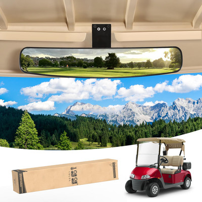 Universal Adjustable Golf Cart Panoramic Rear View Mirror, Rotatable 270 Rotation 16.5"Wide Angle Full Rearview Golf Cart Mirror for EZ Go, Club Car, Yamaha