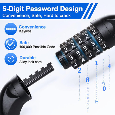 Bike Chain Lock – 5 Digit Combination, Heavy-Duty Anti-Theft Security for Bike, Scooter, Door, Fence (2.62/3.2/4.27/5/6 Ft, 4mm & 6mm Thick)