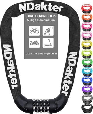 Bike Chain Lock – 5 Digit Combination, Heavy-Duty Anti-Theft Security for Bike, Scooter, Door, Fence (2.62/3.2/4.27/5/6 Ft, 4mm & 6mm Thick)