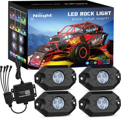 RGB LED Rock Lights Kit – 4 Pods | Multicolor Neon Underglow with Bluetooth App, Music & Flash Modes for Trucks, ATVs, UTVs