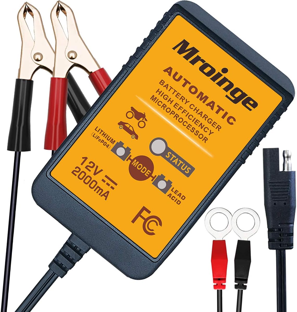 12V 2A Lead Acid & Lithium(LiFePO4) Automatic Trickle Battery Charger Smart Battery Maintainer for Car Motorcycle Lawn Mower Boat ATV SLA AGM Gel Lithium(LiFePO4) and More Batteries