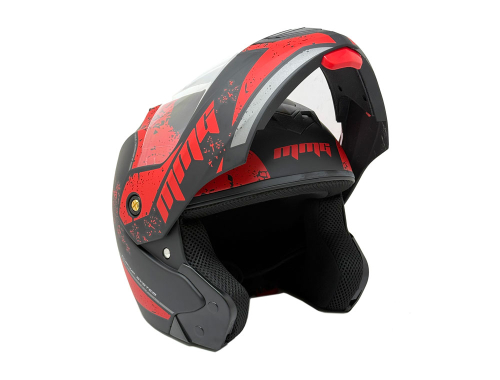 Open Face MMG Helmet. Model Crux. Flip Color: Matte Black/Red. *DOT APPROVED*
