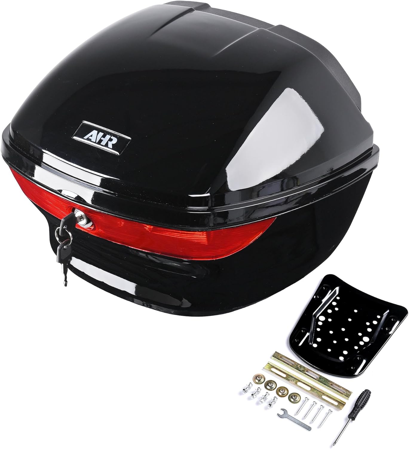 Motorcycle Trunk Black Motorcycle Top Case Motorcycle Tail Box Scooter Trunk Tour Motorcycle Storage Box Carrier with Lock for Helmet Luggage, 48L Capacity