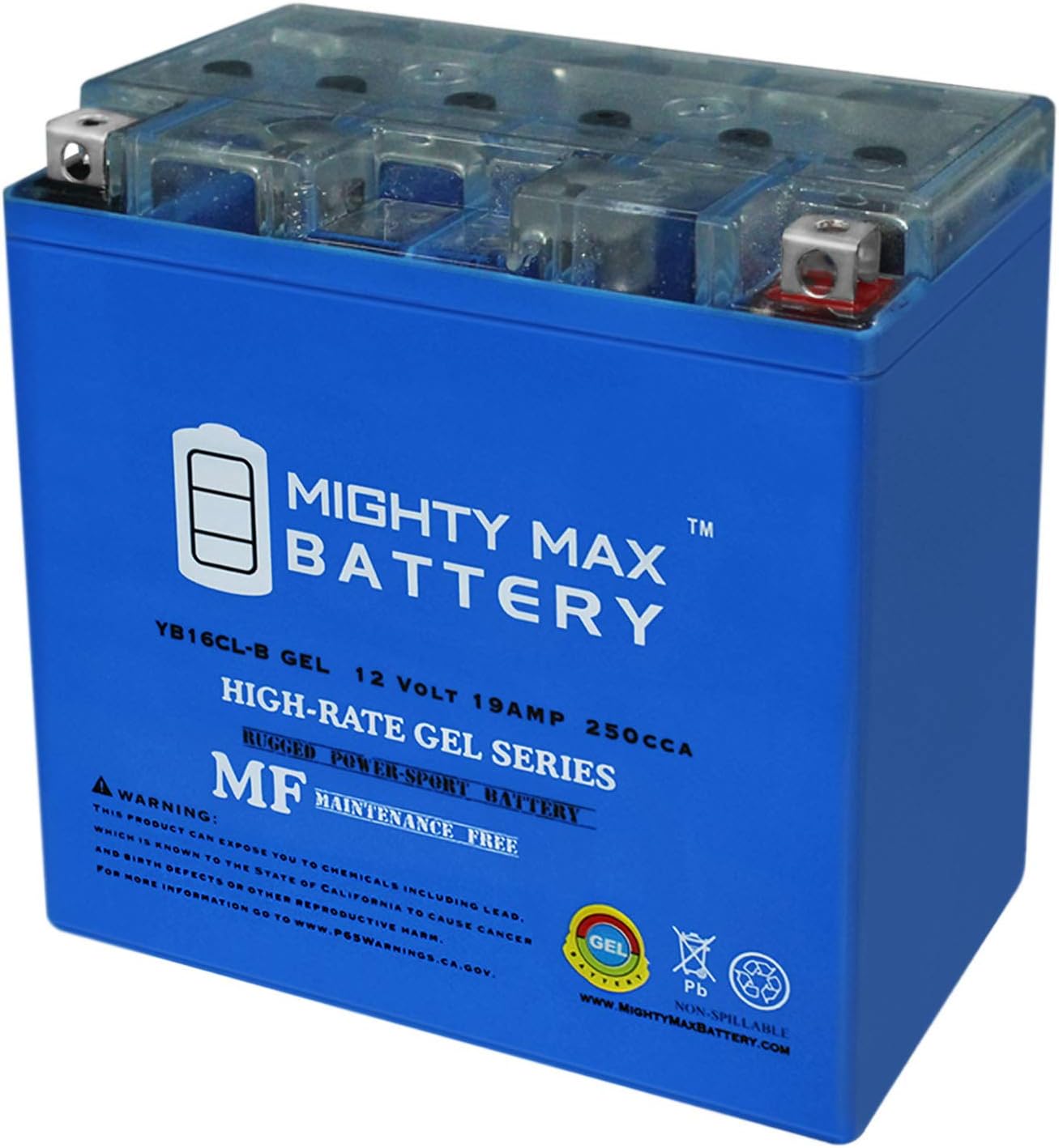 Max Battery YB16CL-B GEL -12 Volt 19 AH, GEL Type, 250 CCA, Rechargeable Maintenance Free SLA AGM Motorcycle Battery