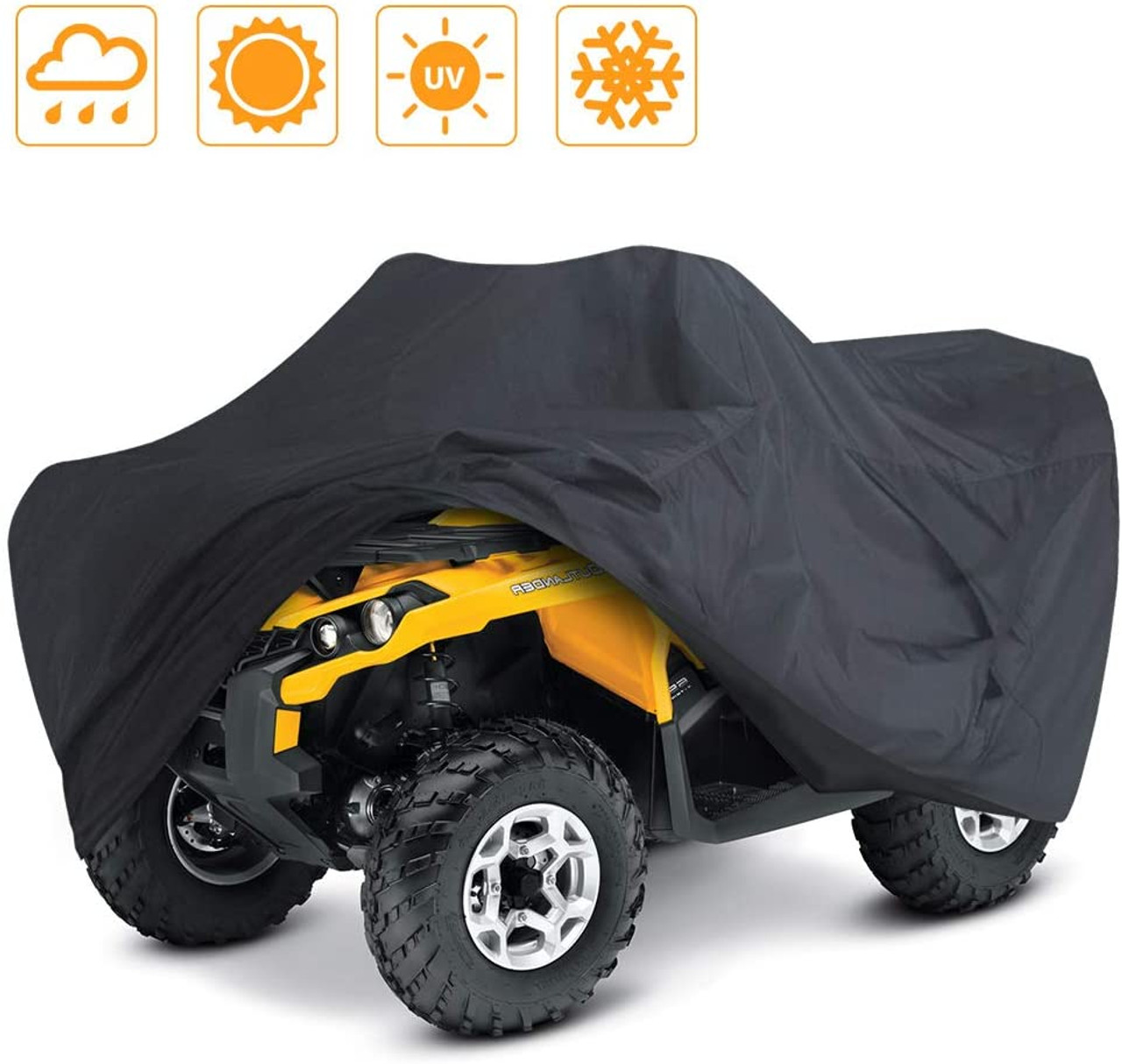 ATV Cover Waterproof, 300D Heavy Duty Black Quad Cover L 86" x 39" x 47", All Weather 4 Wheeler Cover Fit for Kawasaki Polaris Suzuki