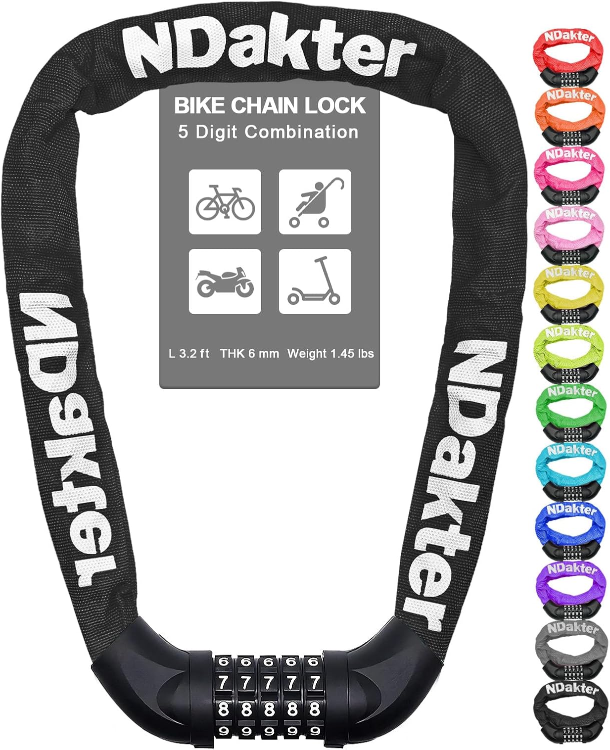 Heavy-Duty 5 Digit Combination Bike Chain Lock | txpowersports.com