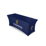 6ft Stretch Spandex Tablecloth with Logo Printed on Front and Sides 6ft Stretch Spandex Tablecloth with Logo Printed on Front and Sides
