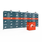 20ft Step And Repeat Tension Fabric Banner Stand & Graphic Package with LED Lights and Podium 20ft Step And Repeat Tension Fabric Banner Stand & Graphic Package with LED Lights and Podium