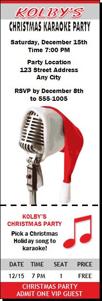Christmas Karaoke Party Ticket Invitation
