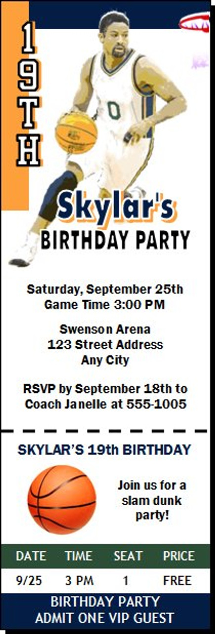 Utah Jazz Colored Basketball Party Ticket Invitation